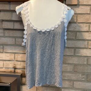 Pj Couture Gray Floral Lace Tank Top